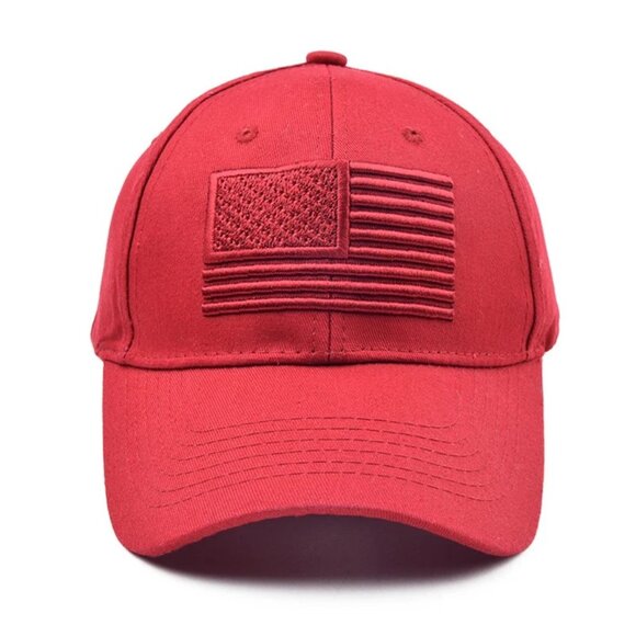 Bright Red American Flag Embroidered Low Profile Baseball Cap, Hat US Flag, USA - Picture 2 of 2